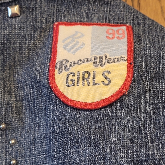 Rocawear Girls Cropped, Studs & Patches Motorcycle Jean Jacket - Picture 13 of 15
